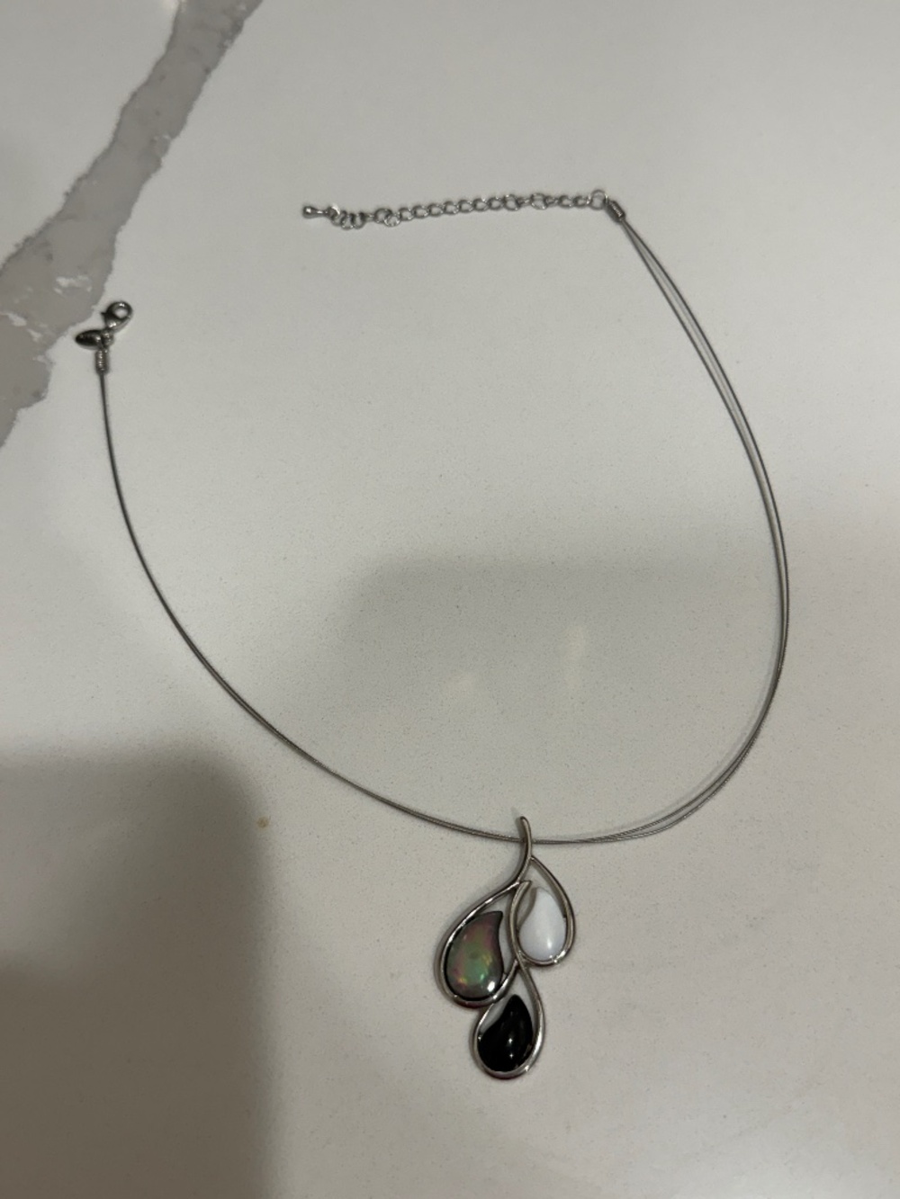 Lia Sophia Abstract Teardrop Pendant Necklace – Silver Tone Statement Necklace